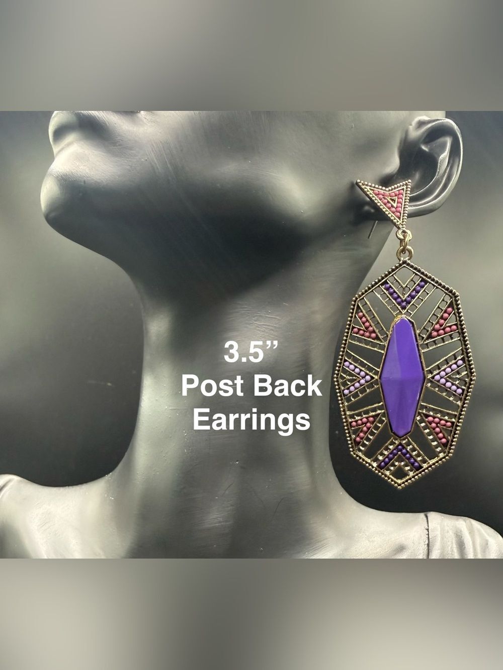 E61. Bold Geometric Purple & Pink Drop Earrings